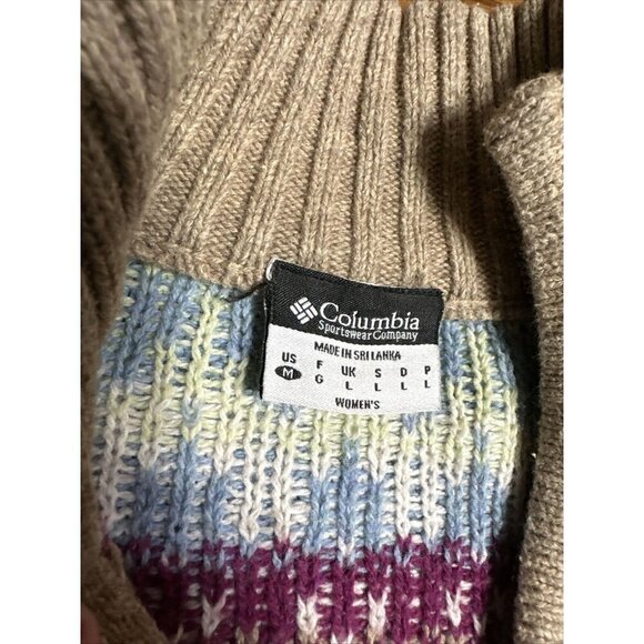 Columbia P46 Knit Sweater Women Sz M Ribbed Turtleneck Full Zip Cotton WoolNylon - Picture 2 of 9